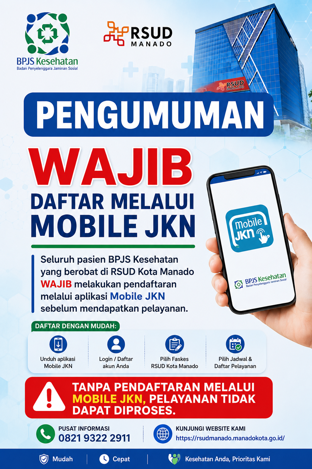 Pengumuman Penting: Pasien BPJS Kesehatan di RSUD Kota Manado Wajib Mendaftar Melalui Mobile JKN